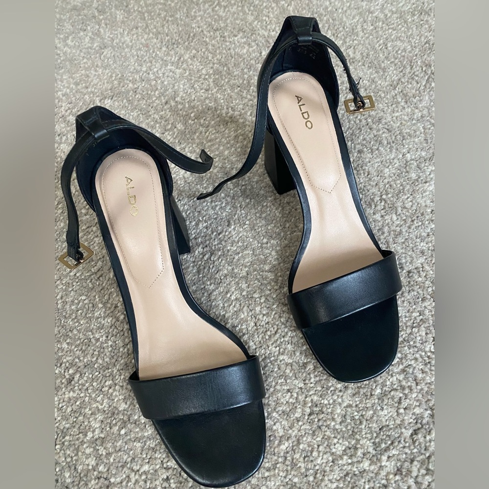 Black open toed heeled sandal